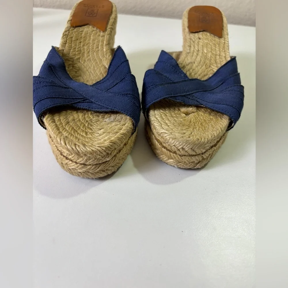 Stubbs & Wootton Kelly Navy Blue Wedge Jute Estate Espadrille  Sandals 36EU 6 US